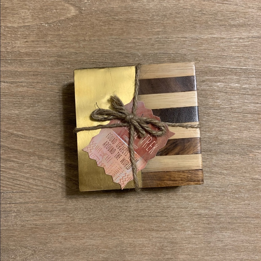 Teak & Gold Coasters - Set of 4